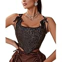 Dreay Womens Vintage Asymmetrical Hem Overbust Corset Tie Front Lace-up Back Bustier Shapewear Top