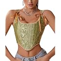 Dreay Womens Vintage Asymmetrical Hem Overbust Corset Tie Front Lace-up Back Bustier Shapewear Top