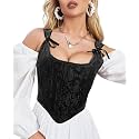 Dreay Womens Vintage Asymmetrical Hem Overbust Corset Tie Front Lace-up Back Bustier Shapewear Top