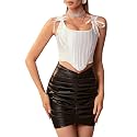 Dreay Womens Vintage Asymmetrical Hem Overbust Corset Tie Front Lace-up Back Bustier Shapewear Top