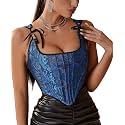 Dreay Womens Vintage Asymmetrical Hem Overbust Corset Tie Front Lace-up Back Bustier Shapewear Top
