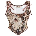 Dreay Womens Vintage Asymmetrical Hem Overbust Corset Tie Front Lace-up Back Bustier Shapewear Top