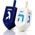The Dreidel Company Hanukkah Game 2-Pack 3 Inches Extra Large Blue &amp; White Wood Dreidels