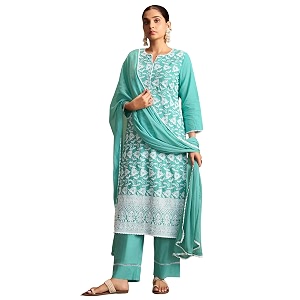 DRESOUL Women Pure Cotton Schiffli Embroidered Kurta