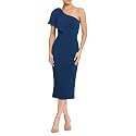Dress the Population Womens Tiffany One Shoulder Bow Detail Midi Sheath Dress
