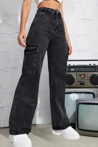 dressberry women straight fit high rise black jeans