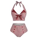 DRESSFO 2 Pieces Bikini Set Retro Halter