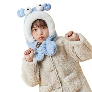 boy39s amp girl39s kids hooded thickened plush scarf cap two-in-one scarf attached with hood 5-10 year