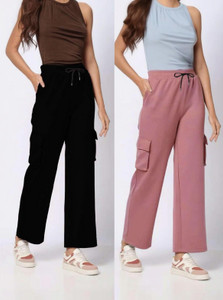 Dresvia Loose Fit Women Black Pink Trousers