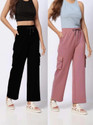 Dresvia Loose Fit Women Black Pink Trousers