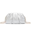 Dreubea Women's Fashion Cloud Shape Evening Bag Charming Fold Leather Clutch Handbag with Chain