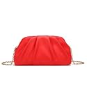 Dreubea Women's Fashion Cloud Shape Evening Bag Charming Fold Leather Clutch Handbag with Chain