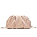Dreubea Women's Fashion Cloud Shape Evening Bag Charming Fold Leather Clutch Handbag with Chain
