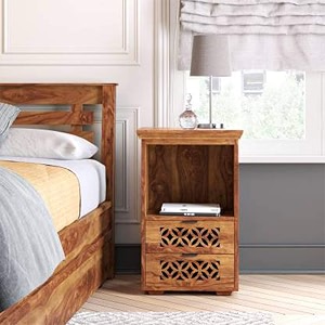 driftingwood solid sheesham bedside table  wooden bed side tables with drawers  nightstand side table for bedroom  nigh stand end table with drawers storage for home  rosewood natural brown
