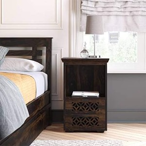 driftingwood solid sheesham bedside table  wooden bed side tables with drawers  nightstand side table for bedroom  nigh stand end table with drawers storage for home  rosewood walnut
