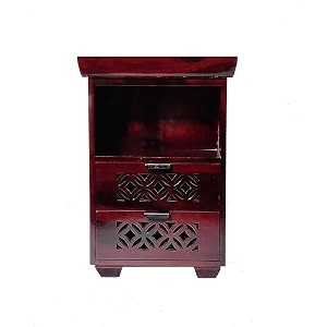 driftingwood solid sheesham bedside table  wooden bed side tables with drawers  nightstand side table for bedroom  nigh stand end table with drawers storage for home  rosewood rose red