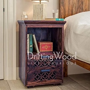 driftingwood solid sheesham bedside tablewooden bed side tables with drawersnightstand side table for bedroomnigh stand end table with drawers storage for homerosewoodlight walnut