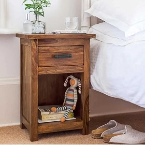 driftingwood sheesham wood bedside table for bedroom  solid pure wooden bed side nightstand end table with 1 drawer amp 1 open shelf storage for home amp bed room  rosewood veneer