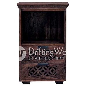 driftingwood roovi solid sheesham wood bedside table with 3 drawers  wooden nightstandside table for bedroom amp living room honey finish