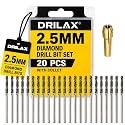 Drilax 20 Pc 2.5mm Diamond Drill Bit Set, Rotary Tool Bits with Collet, Compatible with Dremel for Glass, Sea Glass, Shells, Gemstones, Ceramic, Jewelry Making & Lapidary