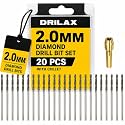 Drilax 20-Pc 2mm Diamond Drill Bit Set | Dremel Compatible with 1 Collet | for Glass, Sea Glass, Gems & Jewelry