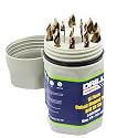 Drill America 15 Piece Cobalt Stepped Point Drill Bit Set in Round Case w/Gold Oxide Finish for Drilling Acrylic, Steel, Hard Metals, Sizes 1/16" to 1/2" x 32nds