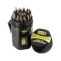 Drill America 29 Piece Cobalt Stepped Point Drill Bit Set in Round Case w/Gold Oxide Finish for Drilling Acrylic, Steel, Hard Metals, Sizes 1/16" to 1/2" x 64ths, GSC Series ZMGSC29J-PC