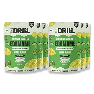 the drill crunchy roasted edamame  nimbu pudina  66 g protein  30 g each pack of 6  high protein  high fibre  0 cholesterol  roasted not fried  non-gmo  no palm oil  healthy protein snack  healthy namkeen 