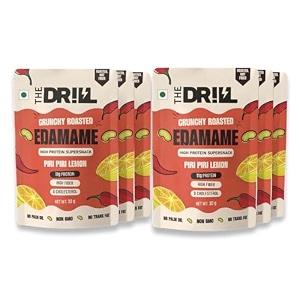 the drill crunchy roasted edamame  piri piri lemon  66 g protein  30 g each pack of 6  high protein  high fibre  0 cholesterol  roasted not fried  non-gmo  no palm oil  healthy protein snack  healthy namkeen