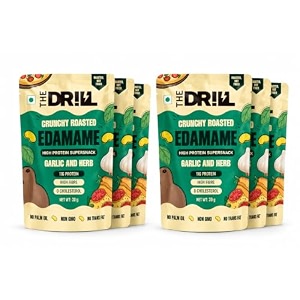 the drill roasted edamame  garlic amp herb  66 g protein  30 g each pack of 6  high protein  high fibre  0 cholesterol  roasted not fried  non-gmo  no palm oil  healthy protein snack  healthy namkeen