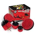 Drillbrush Red Stiff Nylon Bristle Cleaning Brush Set - 5 Piece Drill Attachment Kit - Floor, Roof Cleaner - Household Tools