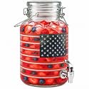 Drink Dispenser, Glass Beverage Dispenser Set (USA Flag-1 Gallon)
