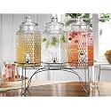 Drink Dispenser Set of 3 - Beverage Dispenser with Stand - Glass Drink Dispensers for Lemonade, Juice, Water, Iced Tea, Punch - 1-Gallon Countertop Party Drink Dispensers