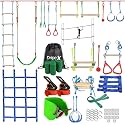 Dripex 65FT Ninja Warrior Obstacle Course for Kids - Double Longest Slacklines with 10 Most Complete Accessories for Kids, Swing, Trapeze Swing, Rope Ladder, Obstacle Net Plus 1.2M Arm Trainer