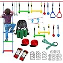 Dripex Ninja Warrior Obstacle Course for Kids, 2×50ft Slack Lines for Backyard with 8 Ninja Accessories - Monkey Bar, Rope Ladder, Gymnastic Ring, Arm Trainer and Monkey Fist