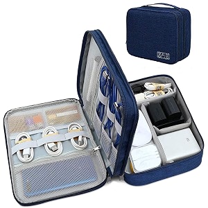 cable organiser bag travel electronics gadget case storage pouch for accessories cables chargers plugs memory cards usb data cable portable zippered pouch box-navy blue
