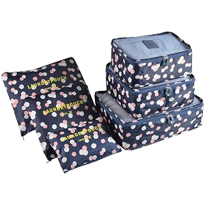 packing cubes travel organizer for man and women luggage compression pouches for cosmetic under garments accessories suitcase bag cubes with pouch toiletry bags-printed colour pack of 6