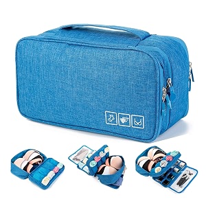 portable 3 layer lingerie organizer toiletry travel bag for storage of bra underwear cosmetics makeup bag fashion portable multi functional travel organizer - pack of 1 sky blue