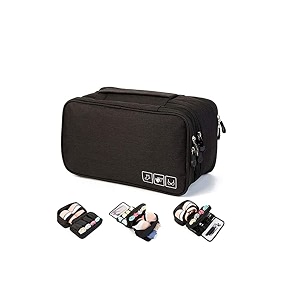 portable 3 layer lingerie organizer toiletry travel bag for storage of bra underwear cosmetics makeup bag fashion portable multi functional travel organizer - pack of 1 black