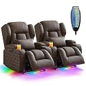DRMBOOK Power Recliner Chair, Electric Wall Hugger Reclining Sofa with Massage &amp; Heat, Overstuffed Theater Seating with LED/USB Port/Cup Holders for Living Room (Upgraded Light Tan, 2 Chairs)