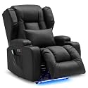DRMBOOK Power Recliner Chair, Electric Wall Hugger Reclining Sofa with Massage &amp; Heat, Overstuffed Theater Seating with LED/USB Port/Cup Holders for Living Room (Leather Black, 1 Chair)