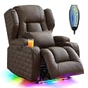 DRMBOOK Power Recliner Chair with 3-Sided Wrap Around LED, Electric Wall Hugger Reclining Sofa with Massage &amp; Heat, Overstuffed Theater Seating with Cup Holders/USB Port (Upgraded Light Tan, 1 Chair)