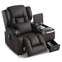 DRMBOOK Power Recliner Chair, Electric Wall Hugger Reclining Sofa with Massage &amp; Heat, Overstuffed Theater Seating with LED/USB Port/Cup Holders for Living Room (Leather Brown, 1 Chair with Console)