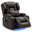 DRMBOOK Power Recliner Chair, Electric Wall Hugger Reclining Sofa with Massage &amp; Heat, Overstuffed Movie Theater Seating with LED/USB Port/Cup Holders for Living Room (Leather Brown, 1 Chair)