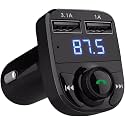 Bluetooth - FM Transmitter in-Car Radio Adapter for Hands-Free Calling, Music Streaming, Micro SD + USB Music, 3.4A Dual USB Fast Charger, Supports (Black)