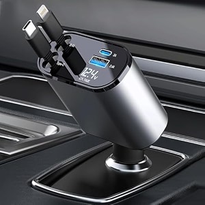 multi retractable car charger 4 in 1 car phone fast chargerretractable cables type c and 24a usb ports car charger adapter grey retractable charger