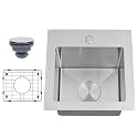 Drop In Bar Sink 15 X 15 inch,16 Gauge Stainless Steel Bar Sink