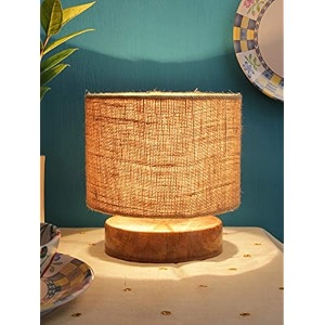 devansh beige jute shade lamp with natural wood base for decorationofficehomegiftingstudy for officehomegifting -7x7x7 inches -