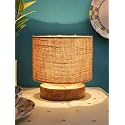 Devansh Beige Jute Shade Lamp with Natural Wood Base for Decoration/Office/Home/Gifting/Study for Office/Home/Gifting -(7x7x7) Inches -