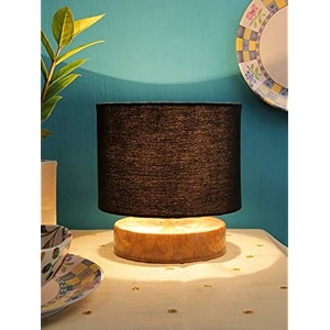 devansh black cotton shade lamp with natural wood basefor decorationofficehomegiftingstudy for officehomegifting -7x7x7 inches -